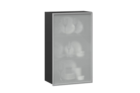 Кухонный шкаф высокий 600, Шервуд, со стеклом левый ЛД 281.451.000.038, серый/черный в Элисте - изображение