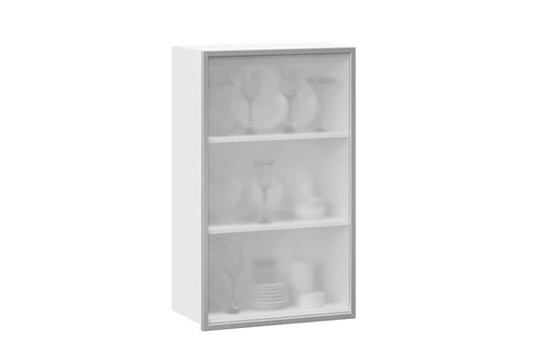Шкаф кухонный высокий 600, Шервуд, со стеклом правый, ЛД 281.452.000.127, белый/серый в Элисте - изображение