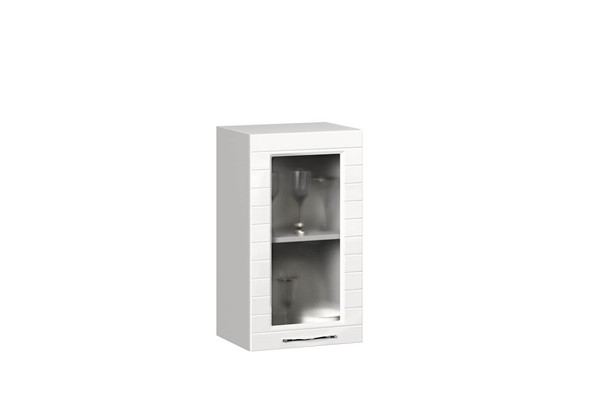 Кухонный навесной шкаф Анастасия 400 стекло 007.561.000 белый глянец в Элисте - изображение