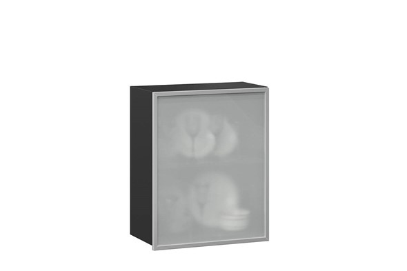 Кухонный шкаф 600, Шервуд, со стеклом левый ЛД 281.351.000.027, серый/черный в Элисте - изображение