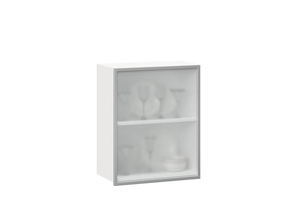 Шкаф на кухню 600, Шервуд, со стеклом левый, ЛД 281.351.000.115, белый/серый в Элисте - изображение