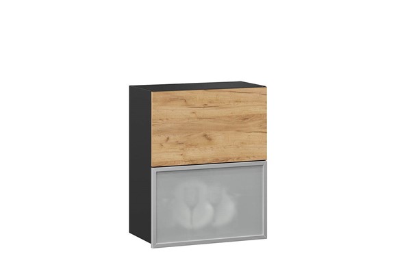 Шкаф кухонный горизонтальный 600 Шервуд, ЛД 281.971.000.047, со стеклом, дуб золотой/черный в Элисте - изображение