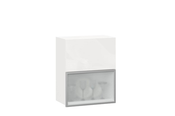 Шкаф кухонный горизонтальный 600 Шервуд, ЛД 281.971.000.174, со стеклом, белый/белый глянец в Элисте - изображение