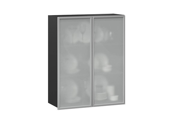 Шкаф кухонный высокий 800, Шервуд, со стеклом ЛД 281.461.000.041, серый/черный в Элисте - изображение