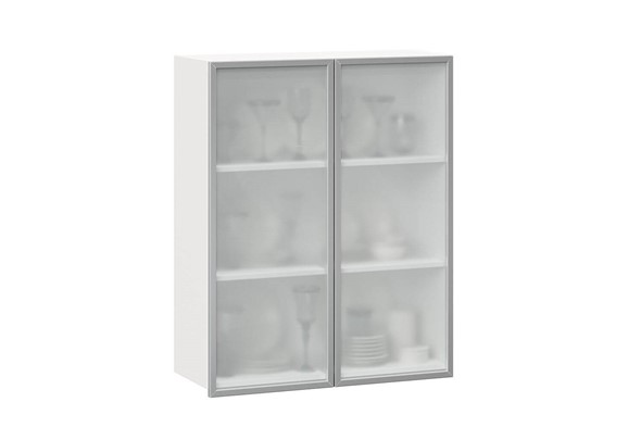 Кухонный шкаф высокий 800, Шервуд, со стеклом ЛД 281.461.000.129, белый/серый в Элисте - изображение