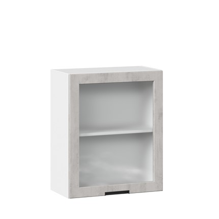 Навесной кухонный шкаф 600 со стеклом Джамис ЛД 296.350.000.021, Белый/Белый камень в Элисте - изображение