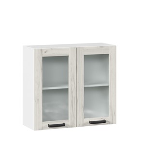 Навесной кухонный шкаф 800 со стеклом Винченца ЛД 234.360.000.033 Белый/Дуб Крафт белый в Элисте