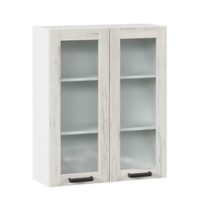 Кухонный шкаф 800 со стеклом высокий Винченца ЛД 234.460.000.040, Белый/Дуб Крафт белый в Элисте