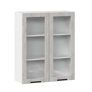 Кухонный шкаф 800 высокий со стеклом Джамис ЛД 296.460.000.030, Белый/Белый камень в Элисте - предосмотр