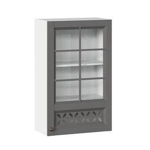 Кухонный навесной шкаф Амели-3 600 высокий со стеклом ЛД 299.450.000.046, Белый/Оникс серый в Элисте