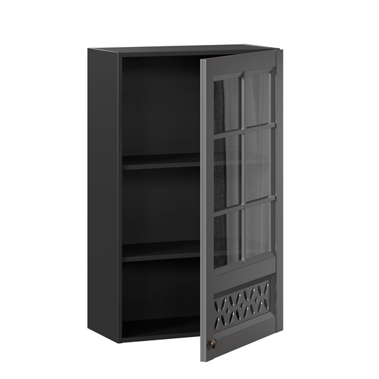 Навесной шкаф Амели-3 600 высокий со стеклом ЛД 299.450.000.048, Черный/Оникс серый в Элисте - изображение 1