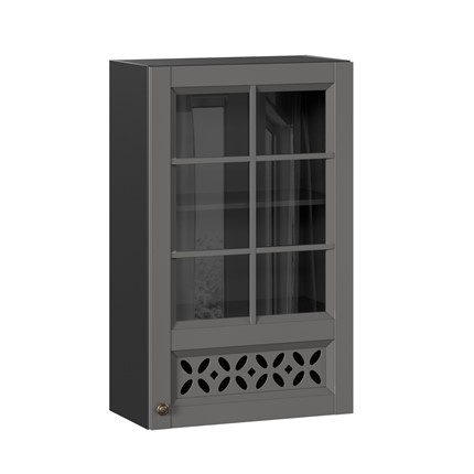 Навесной шкаф Амели-3 600 высокий со стеклом ЛД 299.450.000.048, Черный/Оникс серый в Элисте - изображение