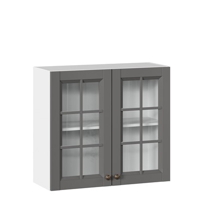Шкаф настенный Амели-3 800 со стеклом ЛД 299.360.000.034, Белый/Оникс серый в Элисте - изображение