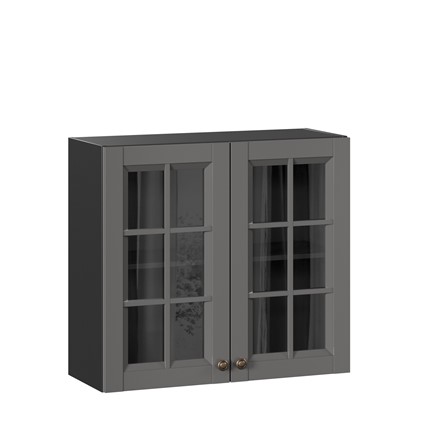 Шкаф на кухню Амели-3 800 со стеклом ЛД 299.360.000.036, Черный/Оникс серый в Элисте - изображение