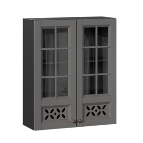 Шкаф настенный Амели-3 800 высокий со стеклом ЛД 299.460.000.052, Черный/Оникс серый в Элисте - предосмотр
