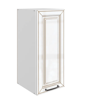 Навесной кухонный шкаф Атланта L300 Н720 (1 дв. гл.) эмаль (белый/белый глянец патина золото) в Элисте - изображение