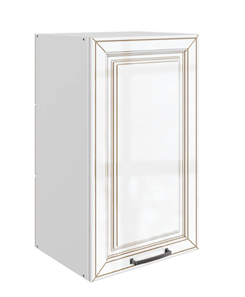 Шкаф на кухню Атланта L400 Н720 (1 дв. гл.) эмаль (белый/белый глянец патина золото) в Элисте - изображение