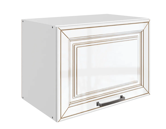 Настенный шкаф Атланта L500 Н360 (1 дв. гл.) эмаль (белый/белый глянец патина золото) в Элисте - изображение