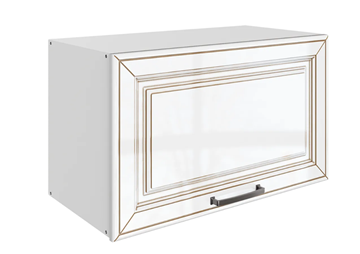 Кухонный навесной шкаф Атланта L600 Н360 (1 дв. гл.) эмаль (белый/белый глянец патина золото) в Элисте - предосмотр