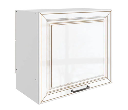 Кухонный навесной шкаф Атланта L600 Н566 (1 дв. гл.) эмаль (белый/белый глянец патина золото) в Элисте - изображение