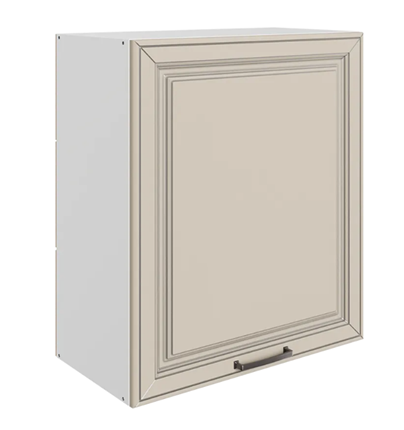 Настенный шкаф Атланта L600 Н720 (1 дв. гл.) эмаль (белый/сливки патина платина) в Элисте - изображение