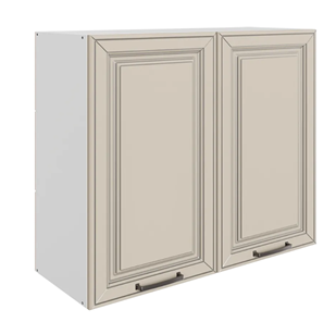 Кухонный навесной шкаф Атланта L800 Н720 (2 дв. гл.) эмаль (белый/сливки патина платина) в Элисте - предосмотр