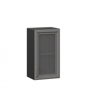 Кухонный навесной шкаф Джелатто 400 со стеклом ЛД 241.320.000.144, Черный/Оникс серый в Элисте - предосмотр