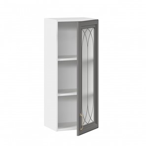 Кухонный навесной шкаф Джелатто 400 высокий со стеклом ЛД 241.420.000.110, Белый/Оникс серый в Элисте - предосмотр 1