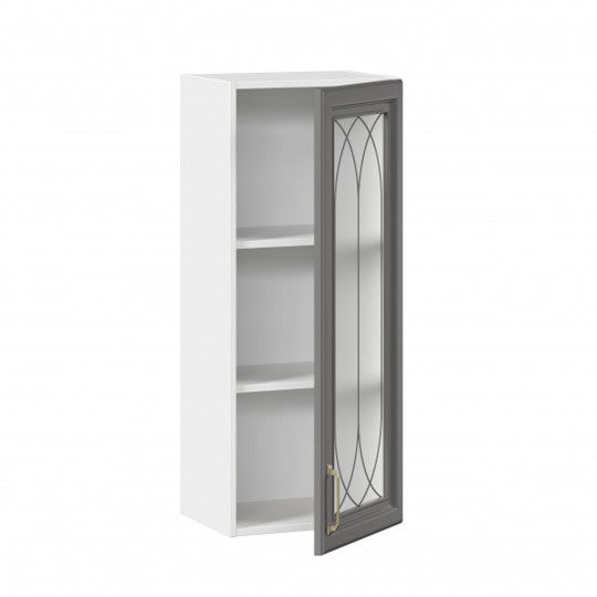 Кухонный навесной шкаф Джелатто 400 высокий со стеклом ЛД 241.420.000.110, Белый/Оникс серый в Элисте - изображение 1