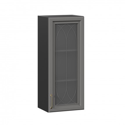 Кухонный навесной шкаф Джелатто 400 высокий со стеклом ЛД 241.420.000.152, Черный/Оникс серый в Элисте - изображение