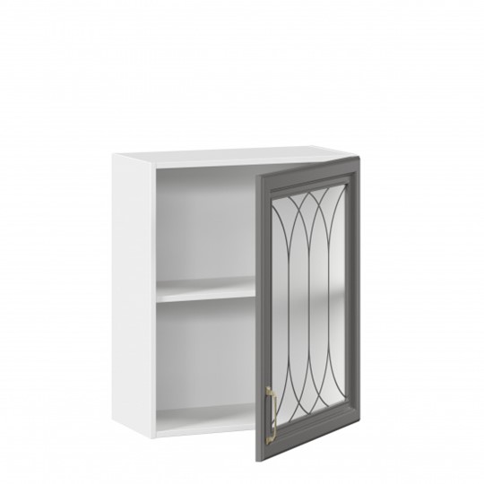 Кухонный навесной шкаф Джелатто 600 со стеклом ЛД 241.350.000.105, Белый/Оникс серый в Элисте - изображение 1