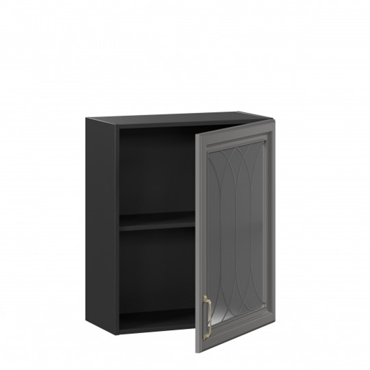 Навесной кухонный шкаф Джелатто 600 со стеклом ЛД 241.350.000.147, Черный/Оникс серый в Элисте - изображение 1