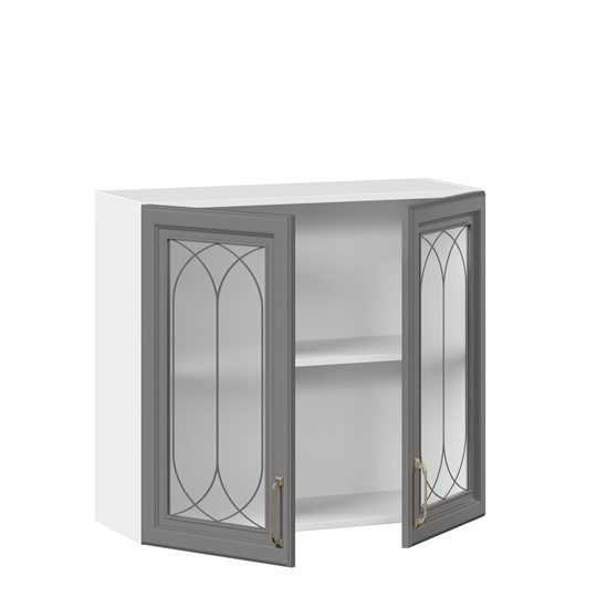 Шкаф навесной Джелатто 800 со стеклом ЛД 241.360.000.107, Белый/Оникс серый в Элисте - изображение 1