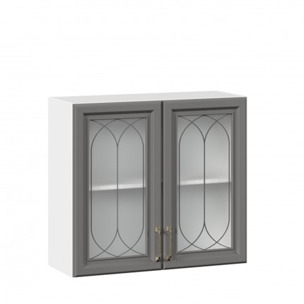 Шкаф навесной Джелатто 800 со стеклом ЛД 241.360.000.107, Белый/Оникс серый в Элисте - изображение