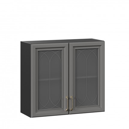 Шкаф на кухню Джелатто 800 со стеклом ЛД 241.360.000.149, Черный/Оникс серый в Элисте - изображение