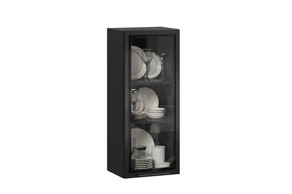 Кухонный навесной шкаф Герда 400 высокий стекло 279.420.000.107 (Чёрный/Чёрный) в Элисте - изображение