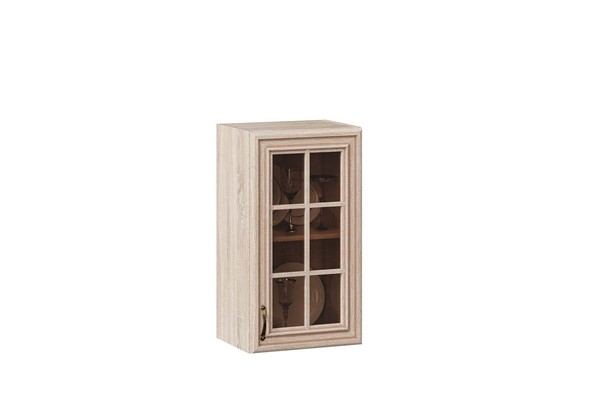 Кухонный шкаф Кантри  400 со стеклом ЛД 235.222.000 (Сономе эйч светлая) в Элисте - изображение