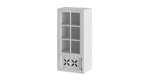 Навесной шкаф Прованс (Белый глянец/Санторини светлый) cо стеклом левый В_96-45_1ДРДс(L) в Элисте - изображение
