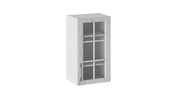 Навесной кухонный шкаф Прованс (Белый глянец/Санторини светлый) со стеклом В_72-40_1ДРс в Элисте
