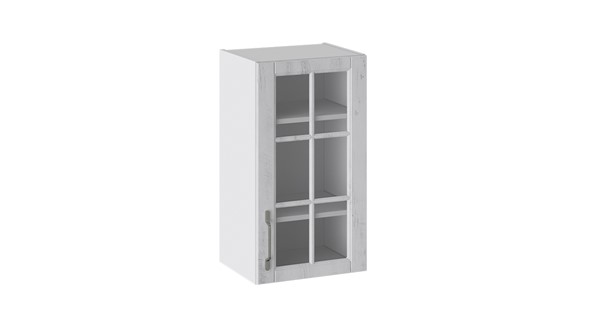 Навесной кухонный шкаф Прованс (Белый глянец/Санторини светлый) со стеклом В_72-40_1ДРс в Элисте - изображение