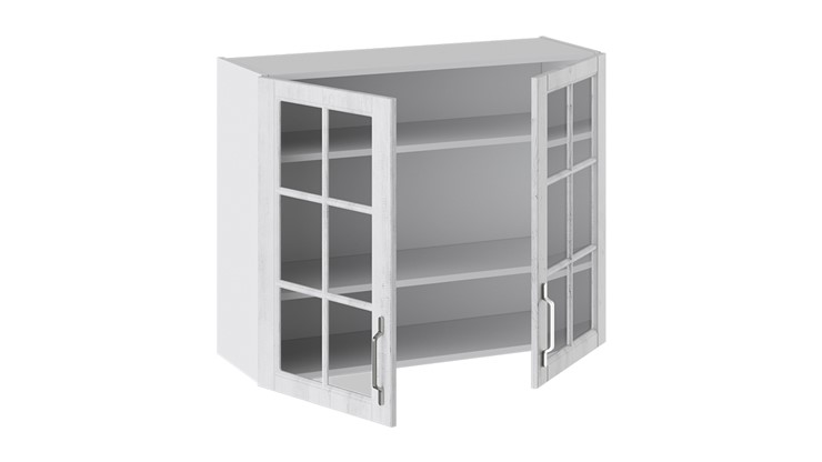Шкаф на кухню Прованс (Белый глянец/Санторини светлый) со стеклом В_72-90_2ДРс в Элисте - изображение 1