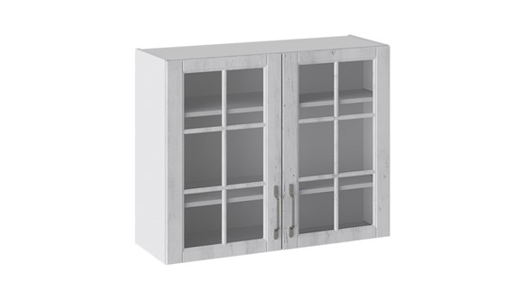 Шкаф на кухню Прованс (Белый глянец/Санторини светлый) со стеклом В_72-90_2ДРс в Элисте - изображение