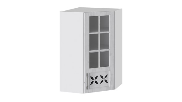 Навесной кухонный шкаф Прованс (Белый глянец/Санторини светлый) угловой со стеклом ВУ45_96-(40)_1ДРДс(R) в Элисте - изображение