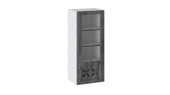 Кухонный шкаф Прованс (Белый глянец/Санторини темный) cо стеклом правый В_96-40_1ДРДс(R) в Элисте - изображение
