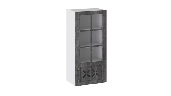 Навесной шкаф Прованс (Белый глянец/Санторини темный) cо стеклом правый В_96-45_1ДРДс(R) в Элисте - изображение