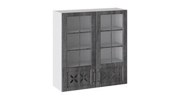 Кухонный шкаф Прованс (Белый глянец/Санторини темный) cо стеклом В_96-90_2ДРДс в Элисте