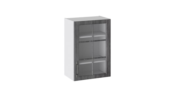 Навесной шкаф Прованс (Белый глянец/Санторини темный) со стеклом В_72-50_1ДРс в Элисте - изображение