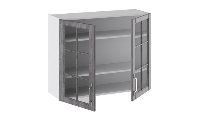 Кухонный шкаф Прованс (Белый глянец/Санторини темный) со стеклом В_72-90_2ДРс в Элисте - изображение 1