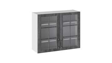 Кухонный шкаф Прованс (Белый глянец/Санторини темный) со стеклом В_72-90_2ДРс в Элисте