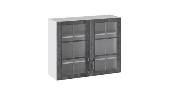 Кухонный шкаф Прованс (Белый глянец/Санторини темный) со стеклом В_72-90_2ДРс в Элисте - изображение